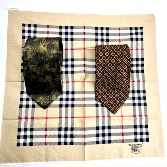 Set: 2 Neckties Burberry Paisley  & Karl  Linger Paris+1Burberry Handkerchief(53 - Picture 1 of 16